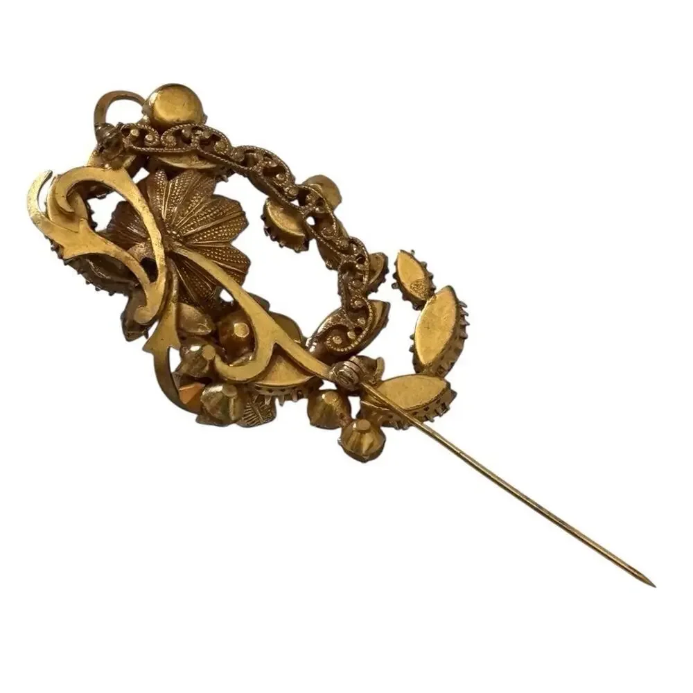 1940’s Unsigned MIRIAM HASKELL Like Designed Brooch Faux Pearl Green Glass Beads